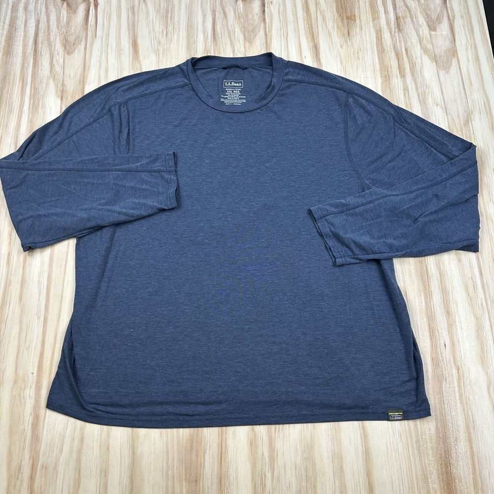 LL Bean Everyday SunSmart Tee Shirt Mens 2XL Blue Solid Performance 513201